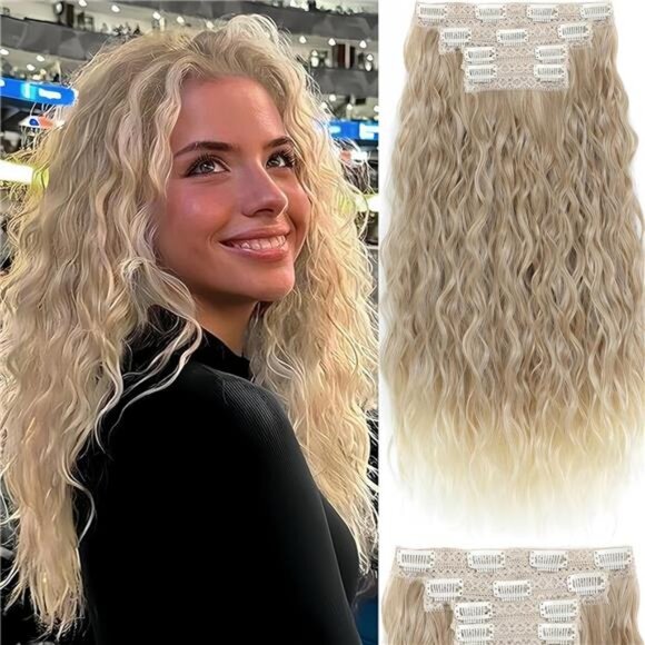 Hair Extensions Clip 18 Inch Synthetic Brown Golden light brown